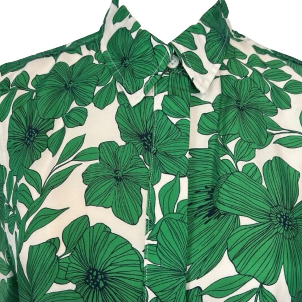 J.Crew Cupro-Blend Greenhouse Floral Blouse Classic Button Front Women’s Size 14 - Picture 2 of 9